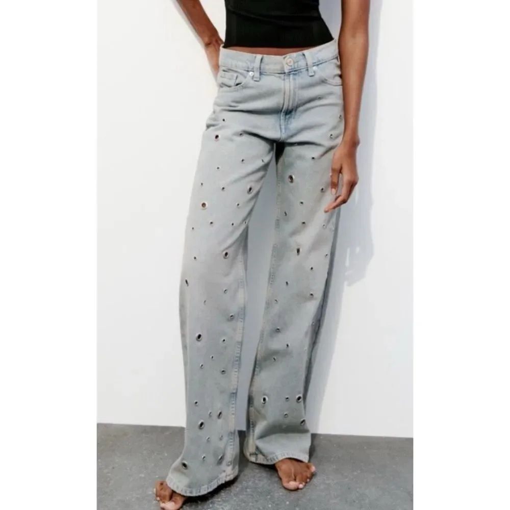 Zara TRF High Waist Ring Trim Jeans Straight Leg Size 10~ NWT